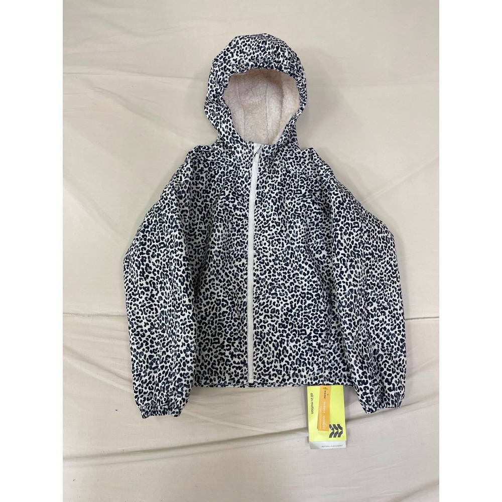 All In Motion Girls Leopard Print Softshell Fleece Jacket Hooded White Black L